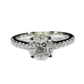 1.4ctw Pie Cut Diamond Engagement Ring 14K White Gold