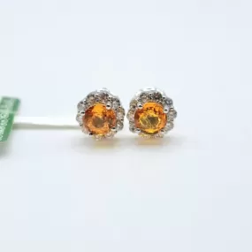 .50 CTW Diamond Yellow Stud Earrings 18K White Gold