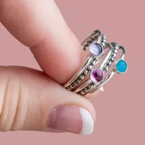 Colorful Stacking Gemstone Rings Set Of 5