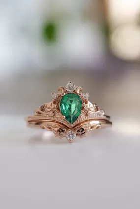 Engagement emerald ring set / Ariadne