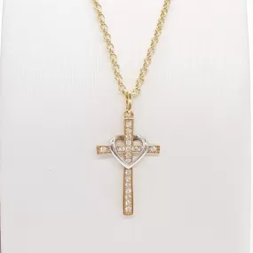 Heart Cross Necklace in Yellow Gold