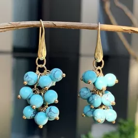 High-Quality Round Turquoise Beads Dangle Earrings