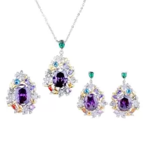 Secret Garden Amethyst Purple Stone Luxury Flowers Design Jewelry Set