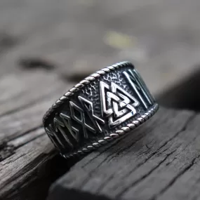 Valknut with Runes Ring