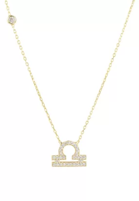 Zodiac Star Sign Pendant Necklace Gold Libra